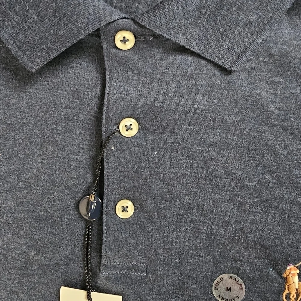 Polo Ralph Lauren Custom Slim-fit cotton piqué Heather Blue Men polo shirt Sz M